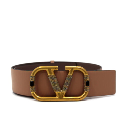 Valentino Cintura Reversibile Pelle Rosa Cipria/Tortora