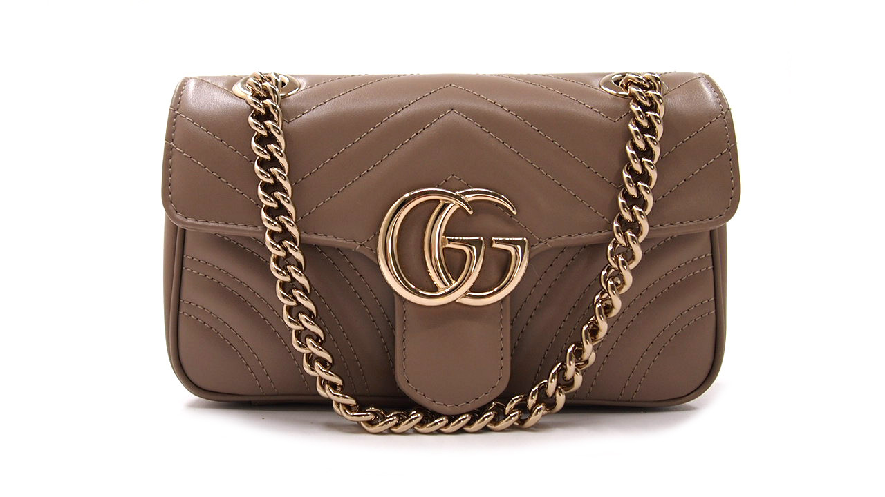 Gucci Borsa a Spalla GG Marmont Misura Piccola Pelle Beige Rosato