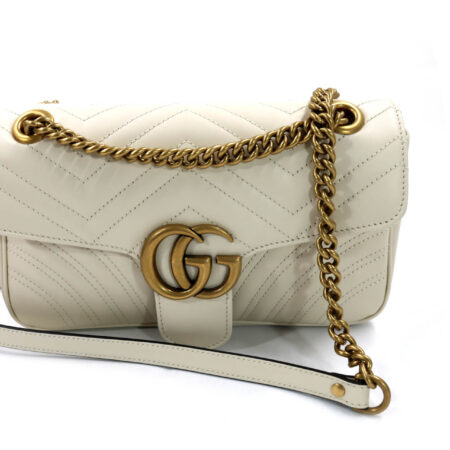 Gucci Borsa a Spalla GG Marmont Misura Media Pelle Bianca