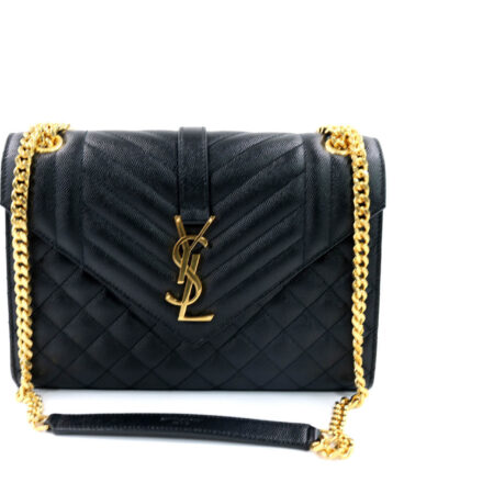 Saint Laurent Envelope Medium in Pelle Trapuntata Grain De Poudre Nera