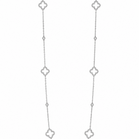 Collana Lunga Quadrifogli con Zirconi 925%