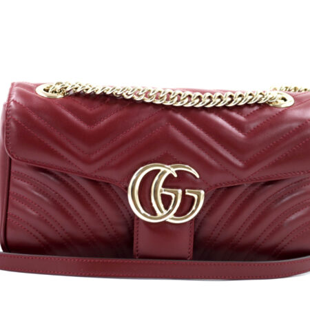 Gucci Borsa a Spalla GG Marmont Media Pelle Rosso Ancora